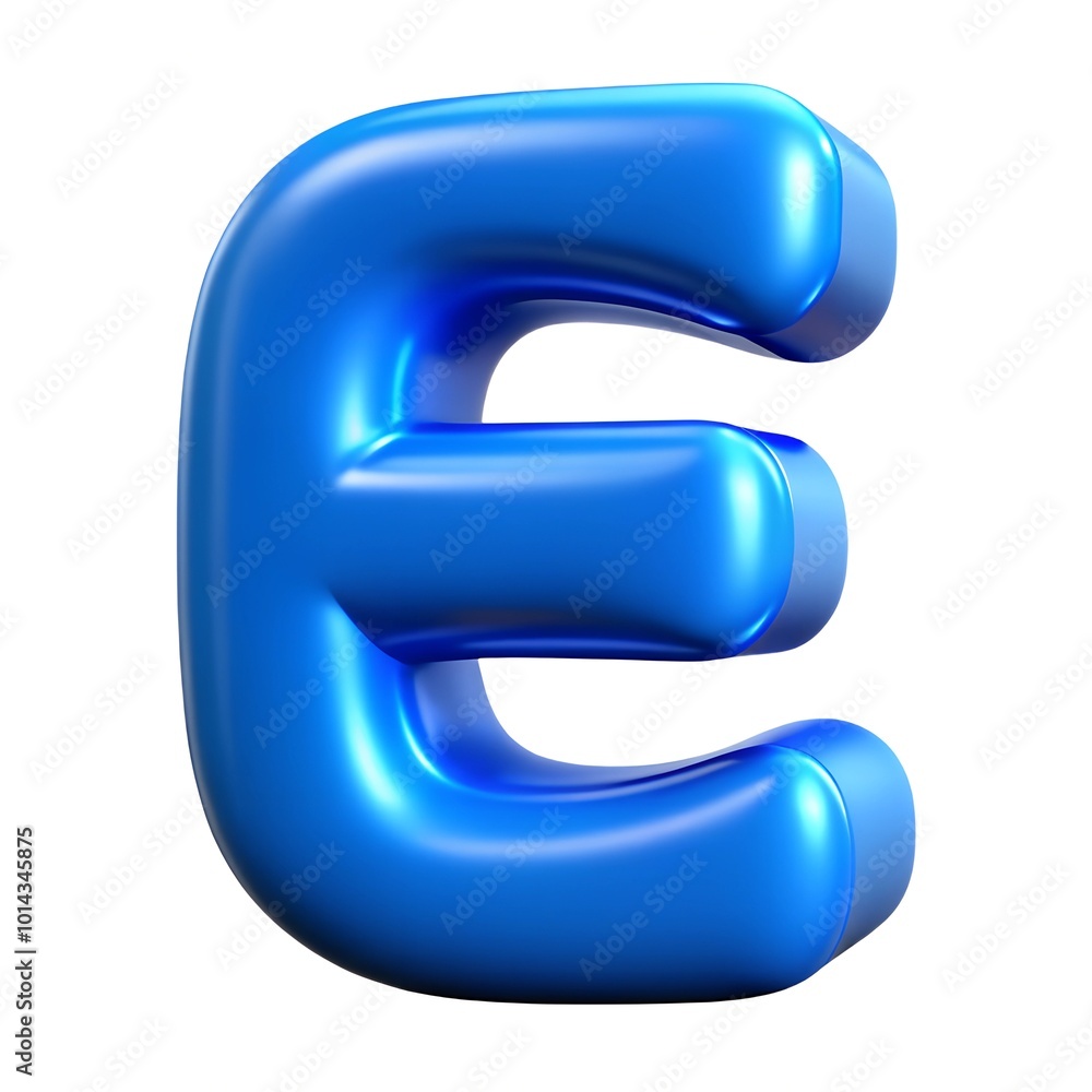 Blue letter E balloon 3D render icon isolated on white background Blue letter E balloon 3D render icon isolated on white background