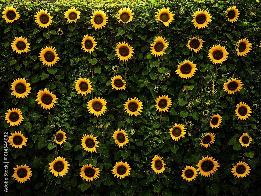 Vibrant Sunflower Array Poster: Brighten Your Space with Cheerful Yellow Petals and Lush Green Foliage, Perfect for Home Décor or Sports Interiors! Vibrant Sunflower Array Poster: Brighten Your Space with Cheerful Yellow Petals and Lush Green Foliage, Perfect for Home Décor or Sports Interiors!