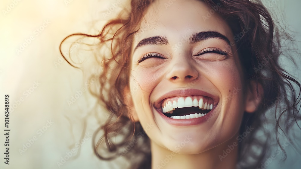 Close-up Portrait of a Smiling Woman with Curly Hair Close-up Portrait of a Smiling Woman with Curly Hair