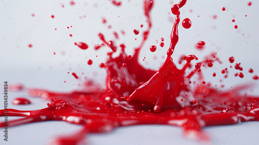 Bright red paint exploding on a pristine white background, droplets frozen in mid-air, emphasizing the stark color difference. Bright red paint exploding on a pristine white background, droplets frozen in mid-air, emphasizing the stark color difference.