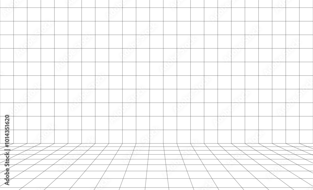 Grid lines wireframe 3d room perspective vector background