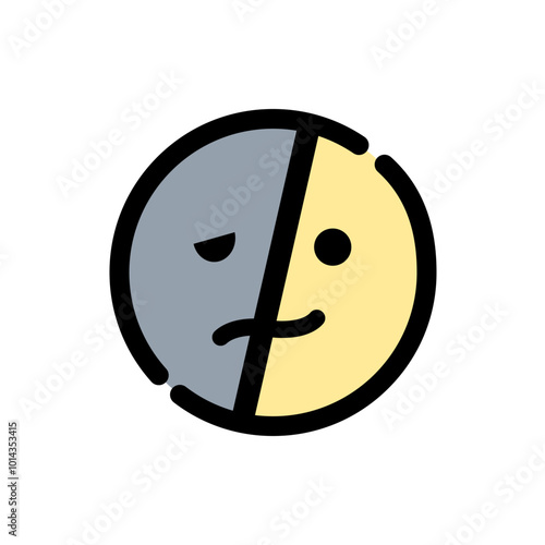 Sad emoji face icon. Mental health, feeling, emotion, bipolar disorder, burnout concept. Outline cartoon character vector design isolated illustration.