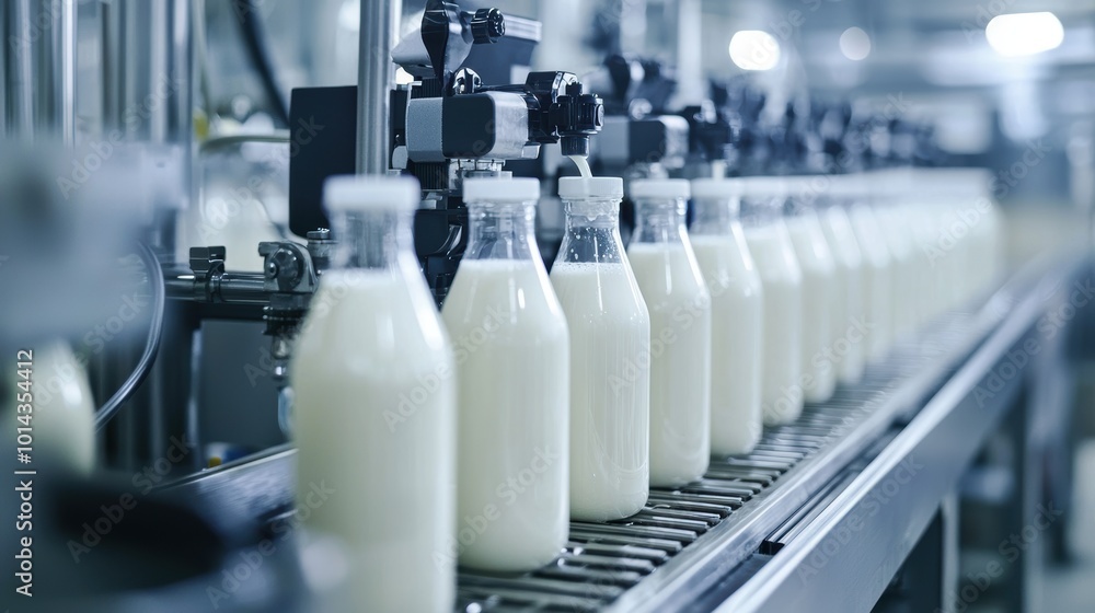 Milk Bottling Production Line - Dairy Industry Close-Up Milk Bottling Production Line - Dairy Industry Close-Up