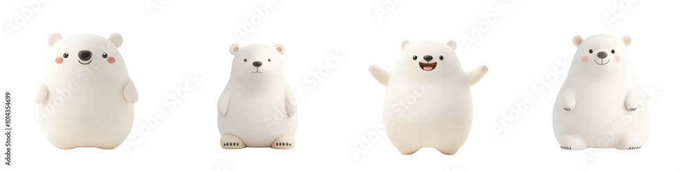 Four cute, round bear in varying poses against an isolated on transparent background , showcasing playful and friendly expressions. Four cute, round bear in varying poses against an isolated on transparent background , showcasing playful and friendly expressions.