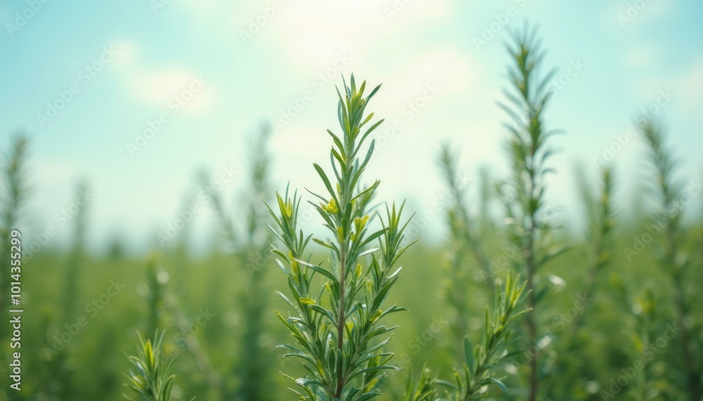 Fragrant Rosemary Sprigs with Needle Like Leaves Set Against a Beautiful Sky