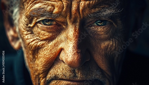 Portrait of a Wise Elderly Man - Close-up Shot with Dramatic Lighting and Deep Expression of Knowledge and Experience