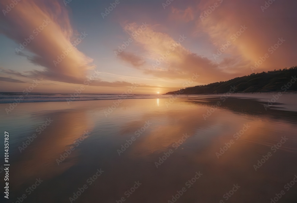 Fototapeta premium A breathtaking panoramic view of a vibrant sunset over a tranquil body of water