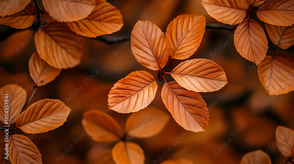 Brown plant leaves in autumn season, brown background Brown plant leaves in autumn season, brown background