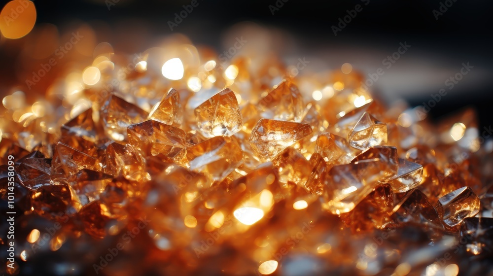 A close-up view of sparkling golden crystals reflecting light, showcasing their intricate facets and the brilliance of their natural beauty. A close-up view of sparkling golden crystals reflecting light, showcasing their intricate facets and the brilliance of their natural beauty.