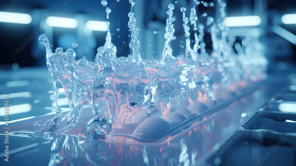 A Close-up of a Water Droplet Splashing on a Smooth Surface Creating a Stunning Pattern of Ripples and Bubbles A Close-up of a Water Droplet Splashing on a Smooth Surface Creating a Stunning Pattern of Ripples and Bubbles