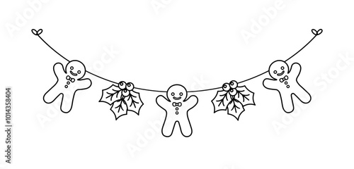 Gingerbread Cookies Garland Decor, Christmas Graphics Festive Winter Holiday Season Bunting