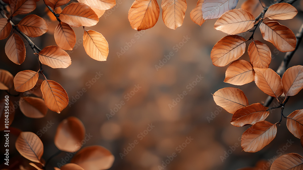 Brown plant leaves in autumn season, brown background Brown plant leaves in autumn season, brown background