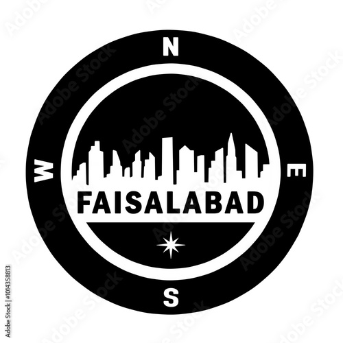 The laconic image of the city is framed by a circle and the cardinal points. City of Faisalabad photo