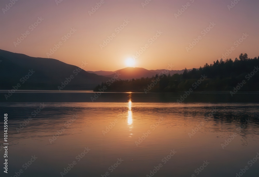A breathtaking panoramic view of a vibrant sunset over a tranquil body of water A breathtaking panoramic view of a vibrant sunset over a tranquil body of water