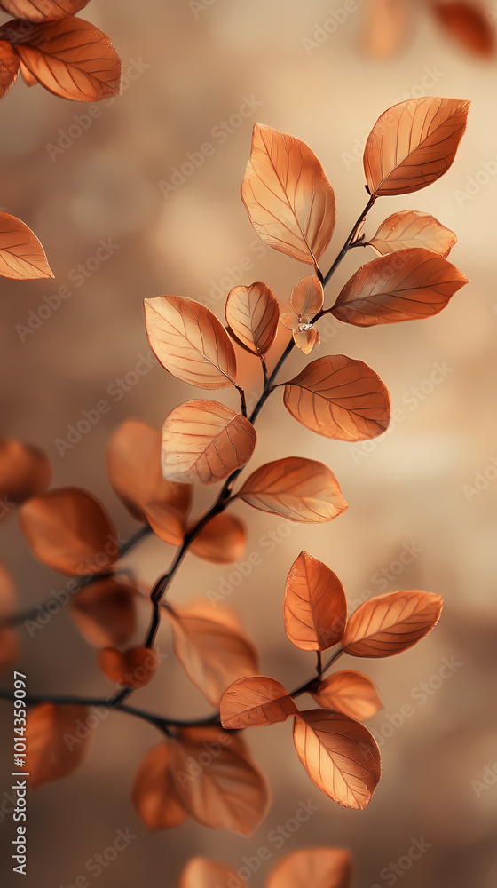 Brown plant leaves in autumn season, brown background Brown plant leaves in autumn season, brown background