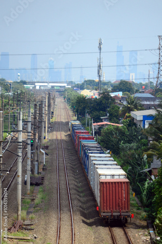 Beautiful view of train on rails in the city