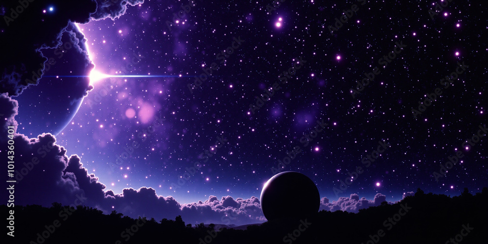 Night Sky with Stars Moon Clouds and Distant Planet Night Sky with Stars Moon Clouds and Distant Planet