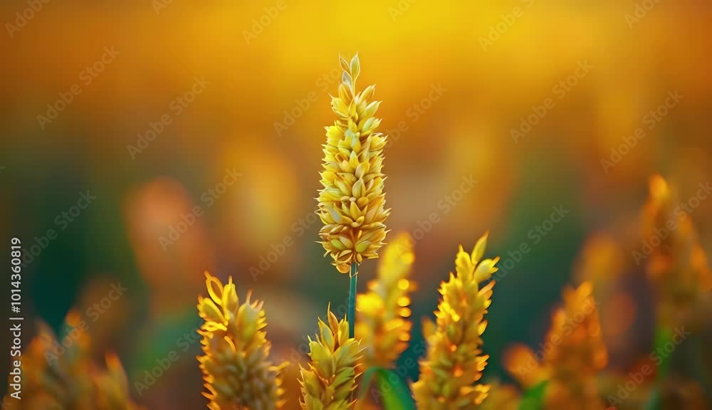 Yellow grass field with a focused green plant against a blurred background. Yellow grass field with a focused green plant against a blurred background.