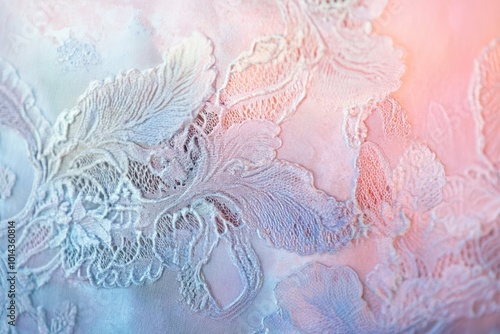 Intricate, fine brush marks creating a detailed, lace like texture in soft pastel colors photo