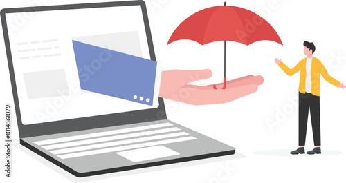Hands holding open umbrellas in palms, concept of agency and insurance, safety protection
