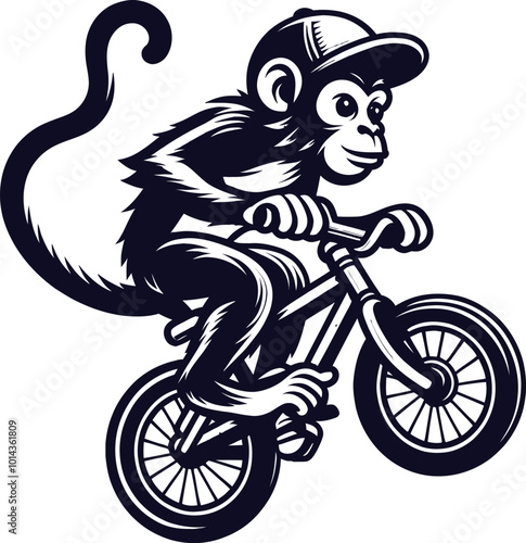 Monkey cycling silhouette vector illustrations