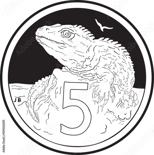 5 cents coin New Zealand currency vector design, handmade silhouette	