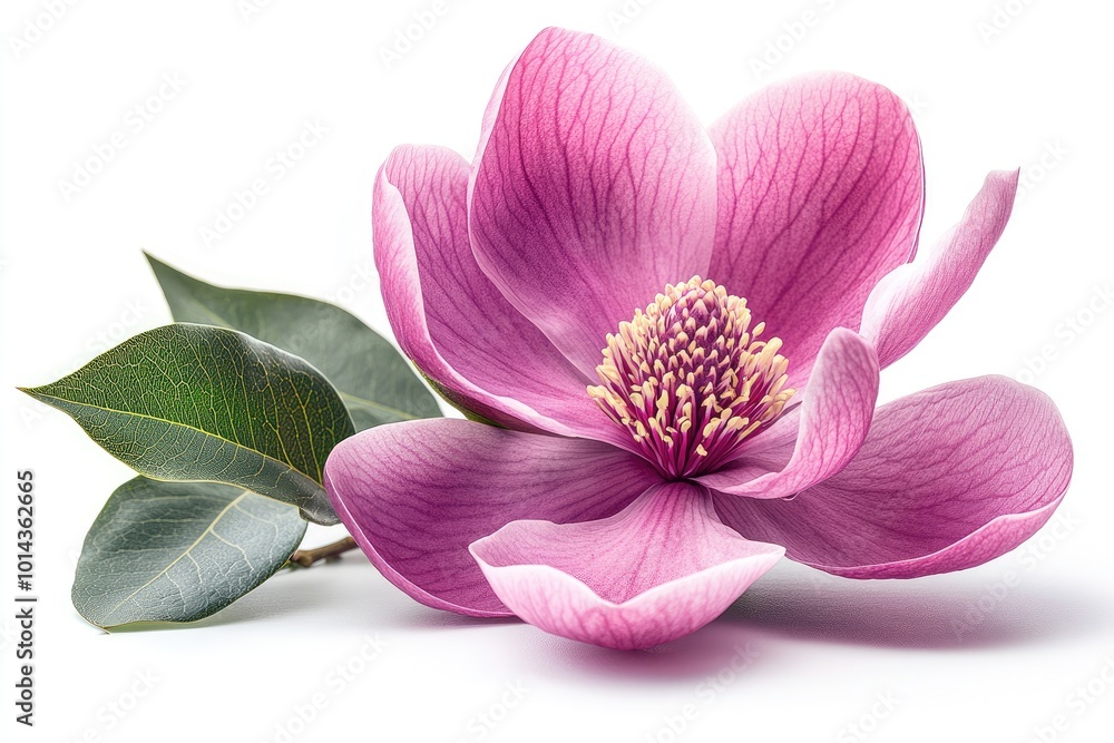 Obraz premium Pink magnolia flowers blooming on white background
