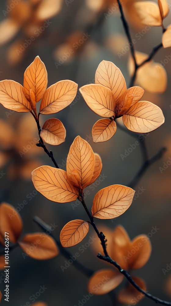 Brown plant leaves in autumn season, brown background Brown plant leaves in autumn season, brown background