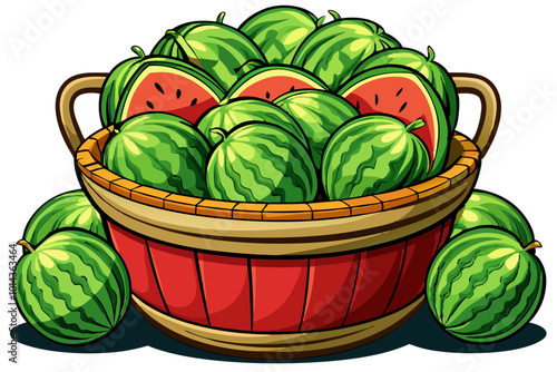 watermelon in a basket - vector illustration of watermelon isolated on white, watermelon vector art