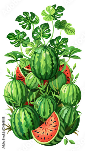 water melon and watermelon - vector illustration of watermelon isolated on white, watermelon vector art