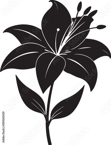 Enchanting Madonna Lily, The pure white Madonna lily stands tall with perfectly shaped petals and a sharp, pristine form, vector art illustration