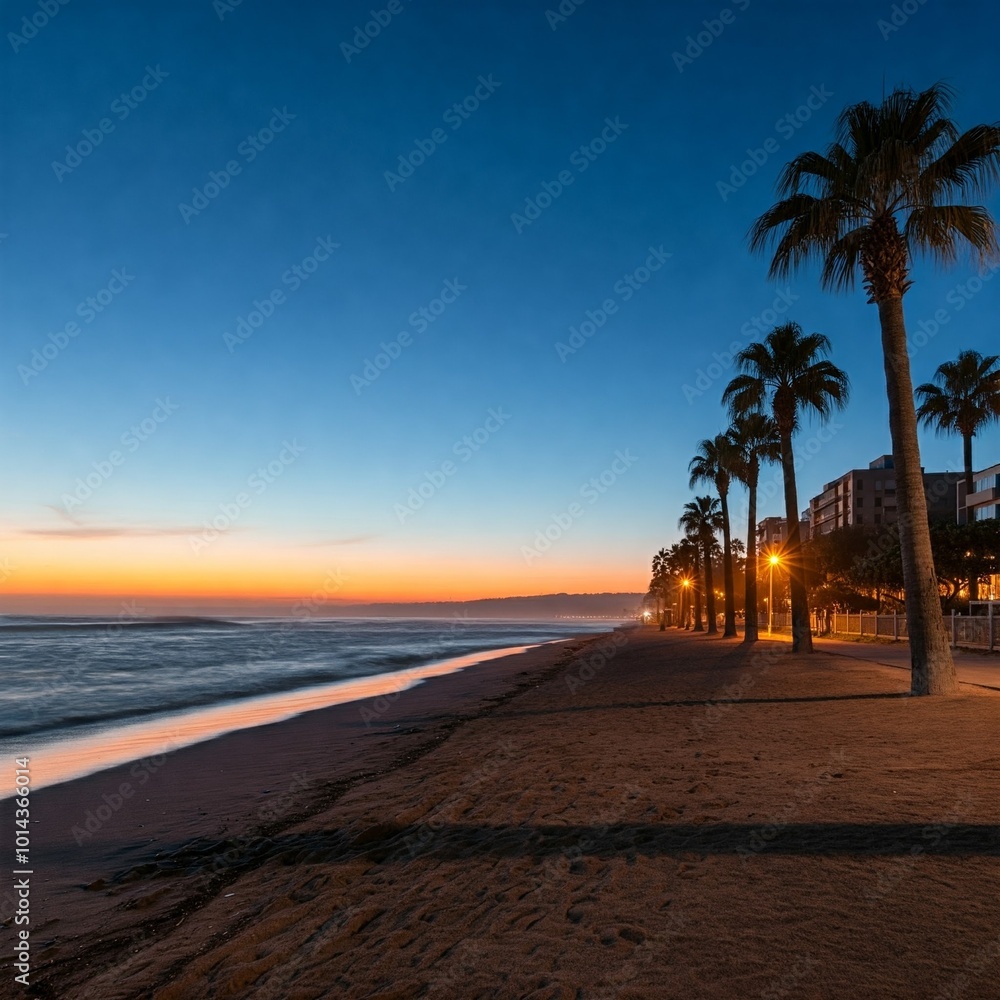 Fototapeta premium Dusk on the Beach: Tranquil Waves