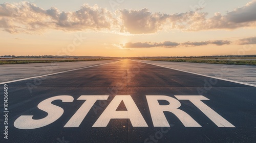 A clear runway at sunrise marked 