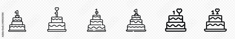 wedding cake icon. Stacked wedding cake dessert with heart topper , one year celebration, Wedding cake line icon. 