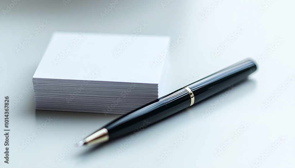 Clean and Modern Minimalist Business Card Stacked with Sleek Pen | Neat Typography and Layout, Medium Shot Clean and Modern Minimalist Business Card Stacked with Sleek Pen | Neat Typography and Layout, Medium Shot