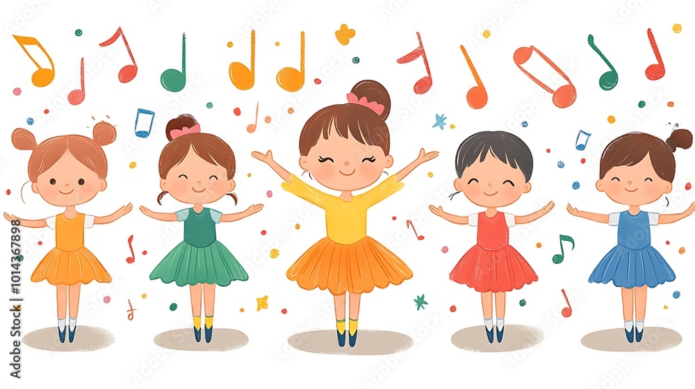 Cheerful Chibi Dancers Enjoying a Fun Stretching Session Cheerful Chibi Dancers Enjoying a Fun Stretching Session