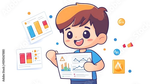 Cheerful Chibi Character Holding Data Report