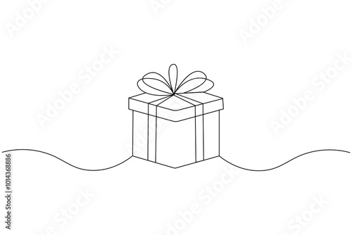 Gift box continuous line drawing of isolate outline simple vector icon