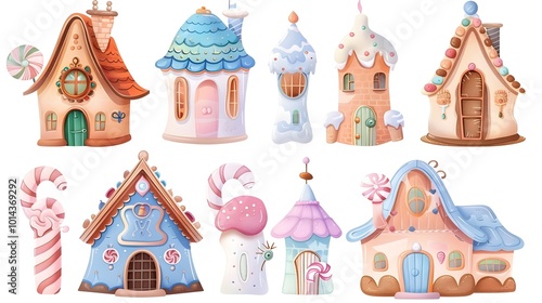 Whimsical Candy Colored Fairy Tale Cartoon House Clipart Collection