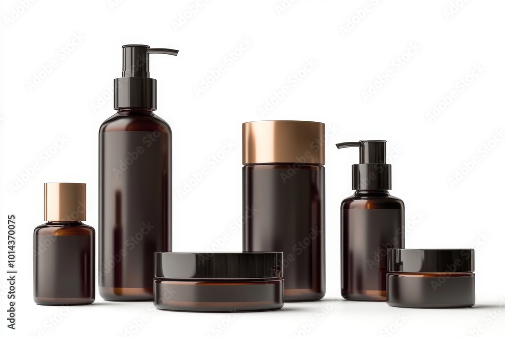 set of cosmetic product bottles and jars mockup on white background set of cosmetic product bottles and jars mockup on white background