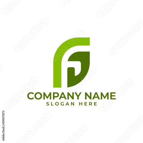 Leaf logo with the initial letter F in negative space and the letter J is in dark green colors signify nutrition