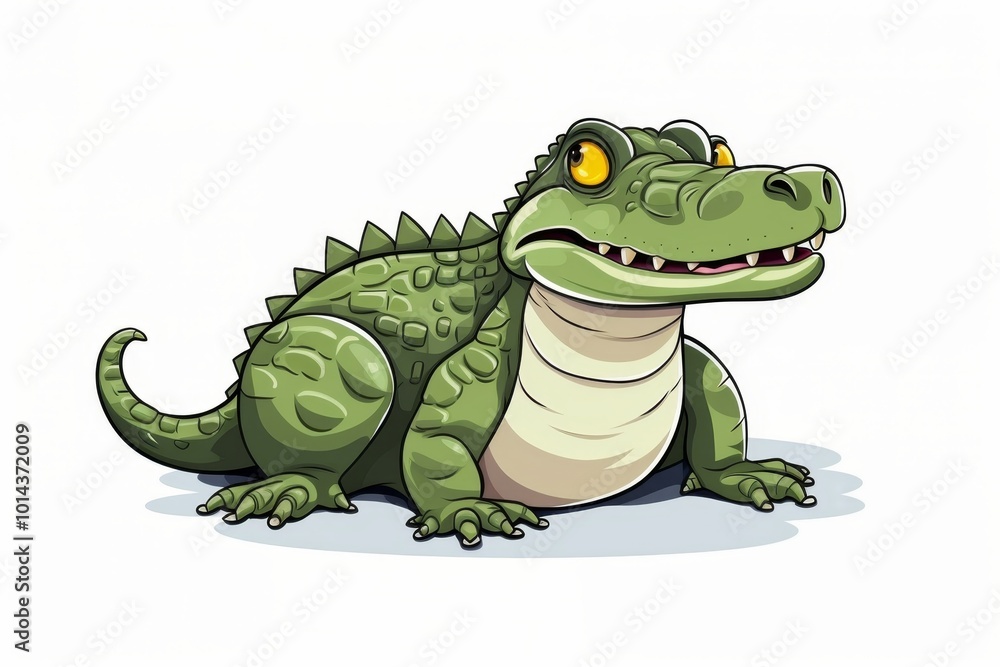 Fototapeta premium Humorous minimalist cartoon crocodile on a white background for fun and quirky designs