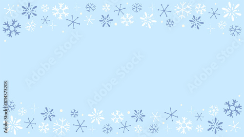 Snowflake pattern, abstract light blue background, cute hand drawn illustration / 雪の結晶の模様、抽象的な水色の背景、かわいい手描きのイラスト