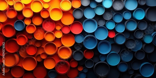 Abstract Colorful Circular Composition of Layered Overlapping Circles in a Complementary Palette of Blues and Reds