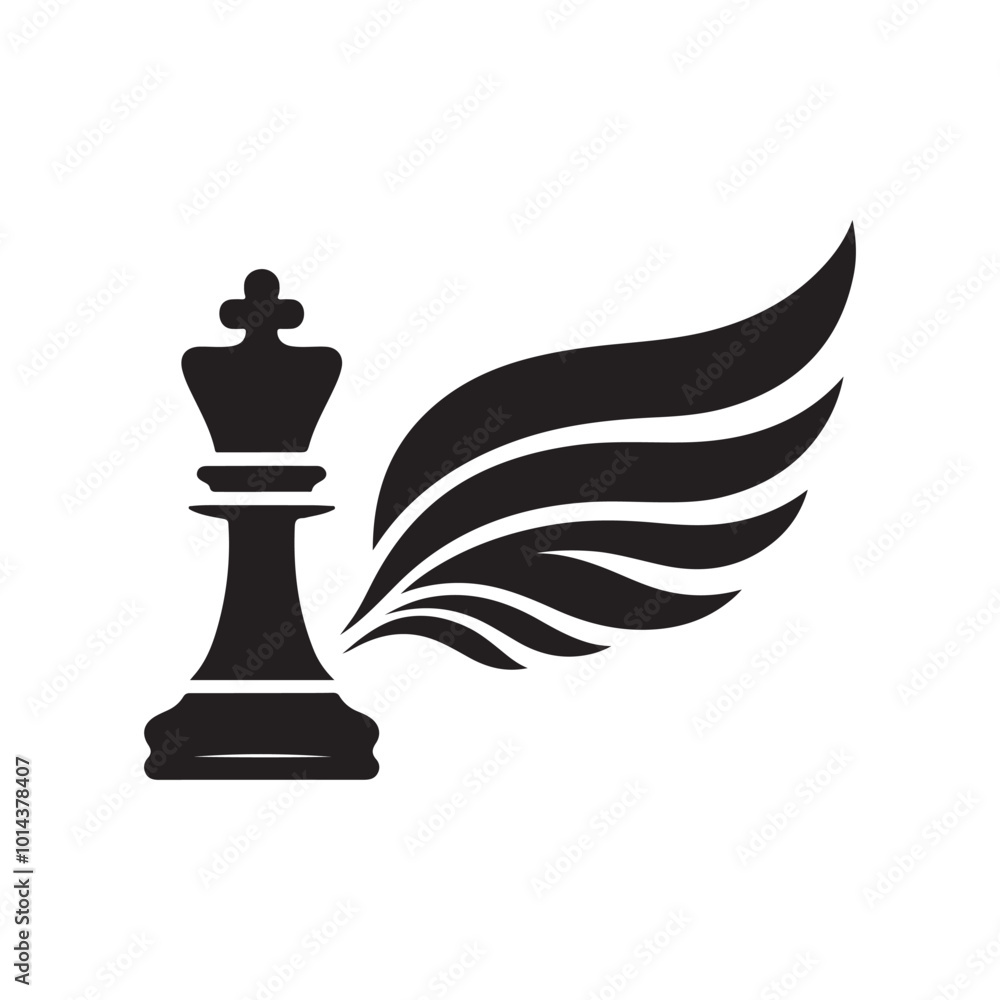 Chess king silhouette logo icon with wing Chess king silhouette logo icon with wing