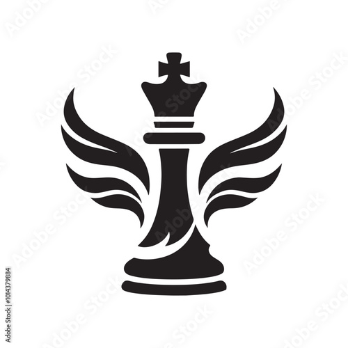 creative chess king silhouette icon with stylish wing