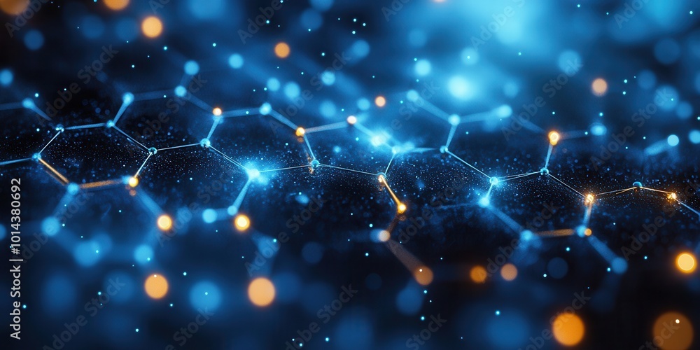 Obraz premium Abstract Digital Network of Interconnected Nodes with Glowing Points of Light
