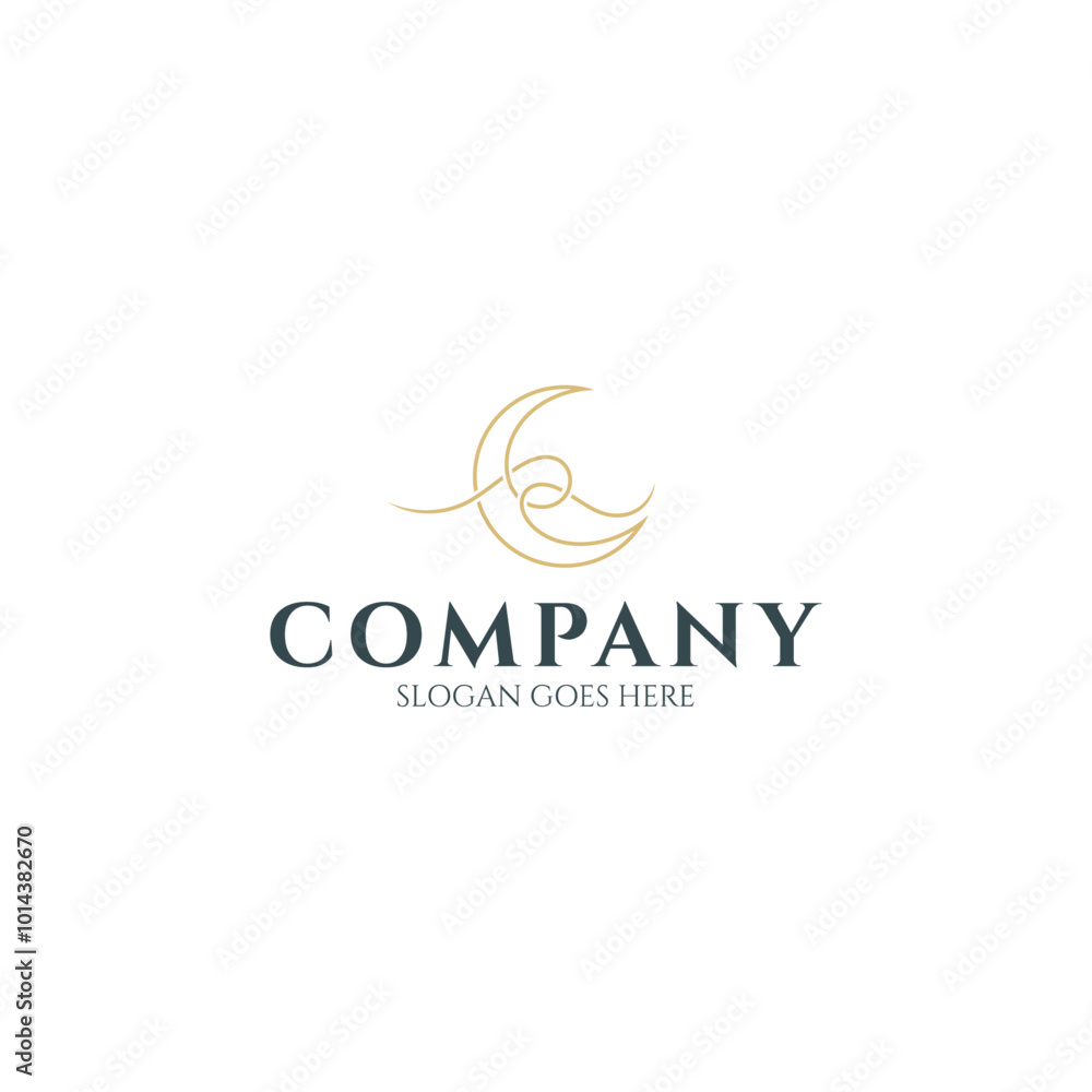Wave and crescent moon line art logo concept Wave and crescent moon line art logo concept