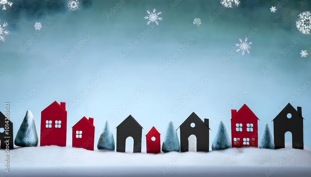 Red and black Christmas background concept Snowflakes fall over Christmas trees in towns and villages. Red and black Christmas background concept Snowflakes fall over Christmas trees in towns and villages.