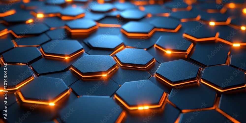 Abstract Geometric Pattern of Interlocking Hexagons with Glowing Orange Edges Abstract Geometric Pattern of Interlocking Hexagons with Glowing Orange Edges